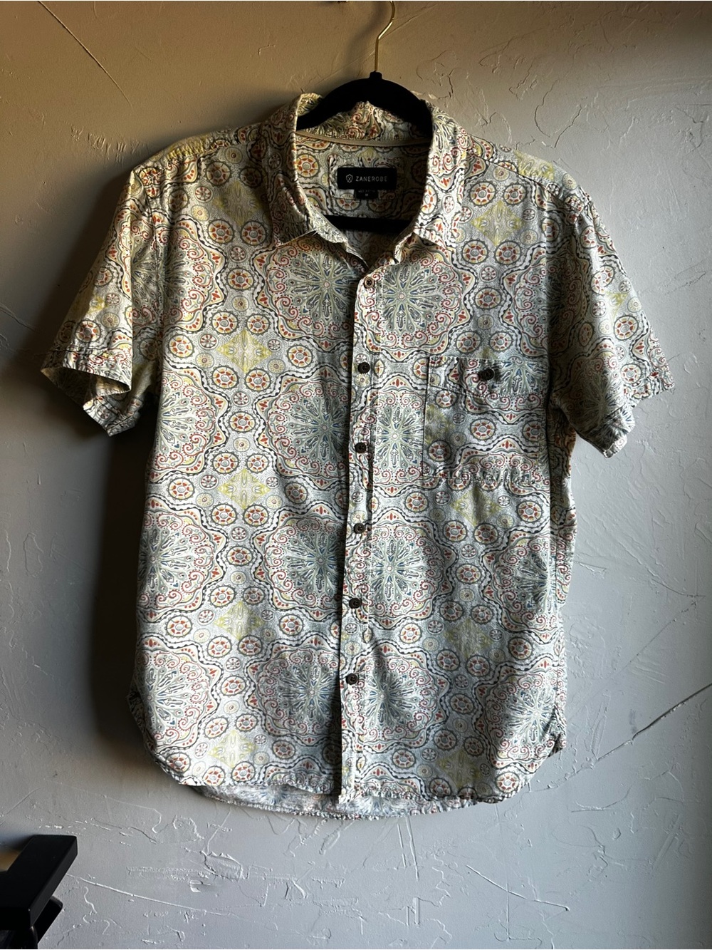 Zanerobe Paisley Print Button Up Resort Shirt Boho Indie Vacation Cotton Sz M